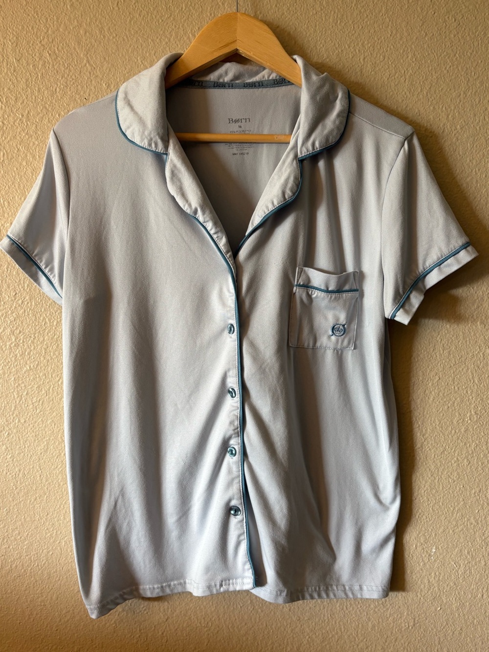 Born Light Blue Pajama Style Shirt Medium Button Front Piped Top